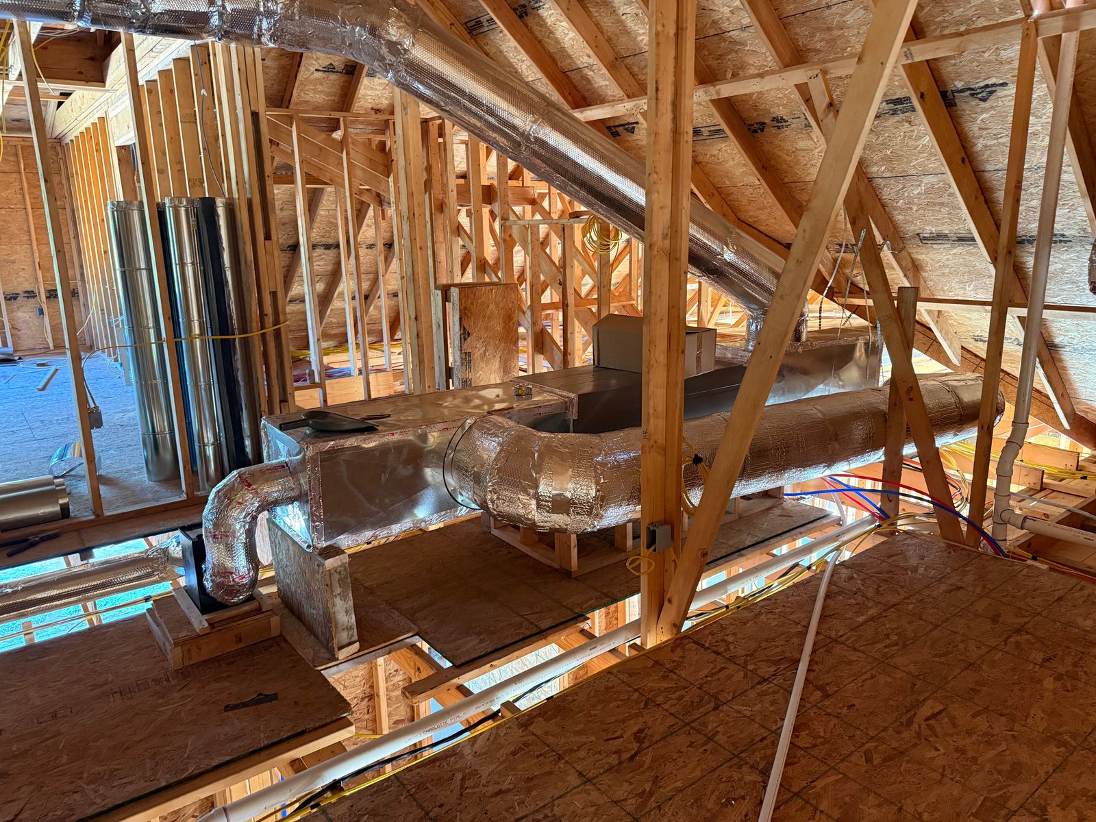 Insulated HVAC ductwork within timber framing
